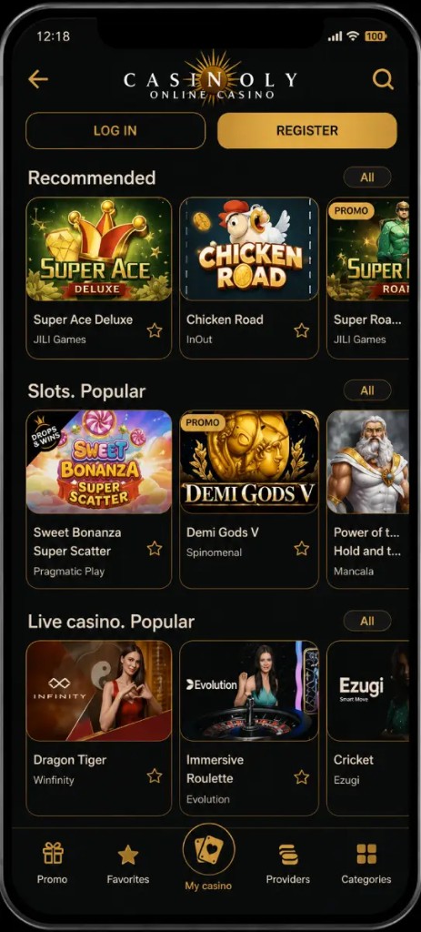 Casino-Lobby auf dem Smartphone